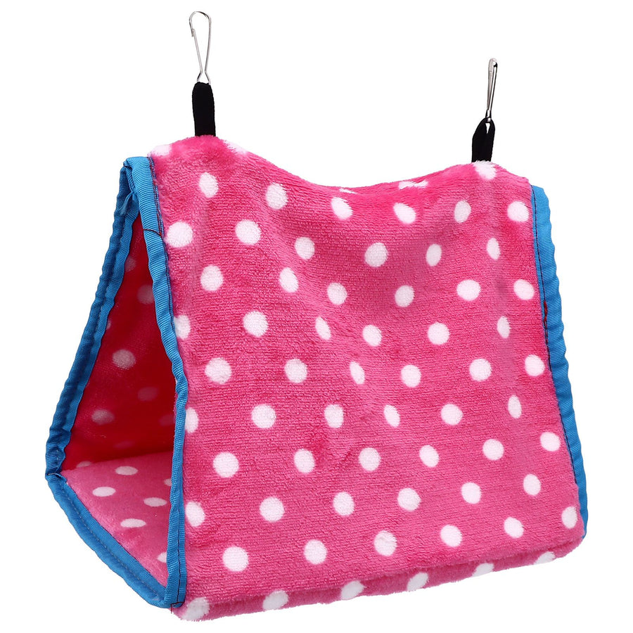 Bird Bed Foldable Portable Comfortable Flannel Triangular Hanging Bird Hammock with Hooks for Parrots Hamsters SquirrelsPink