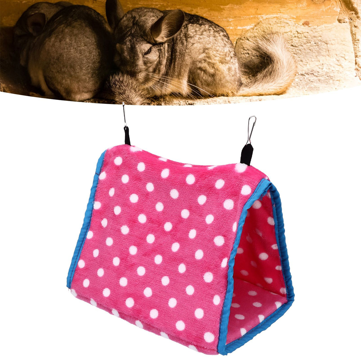 Bird Bed Foldable Portable Comfortable Flannel Triangular Hanging Bird Hammock with Hooks for Parrots Hamsters SquirrelsPink