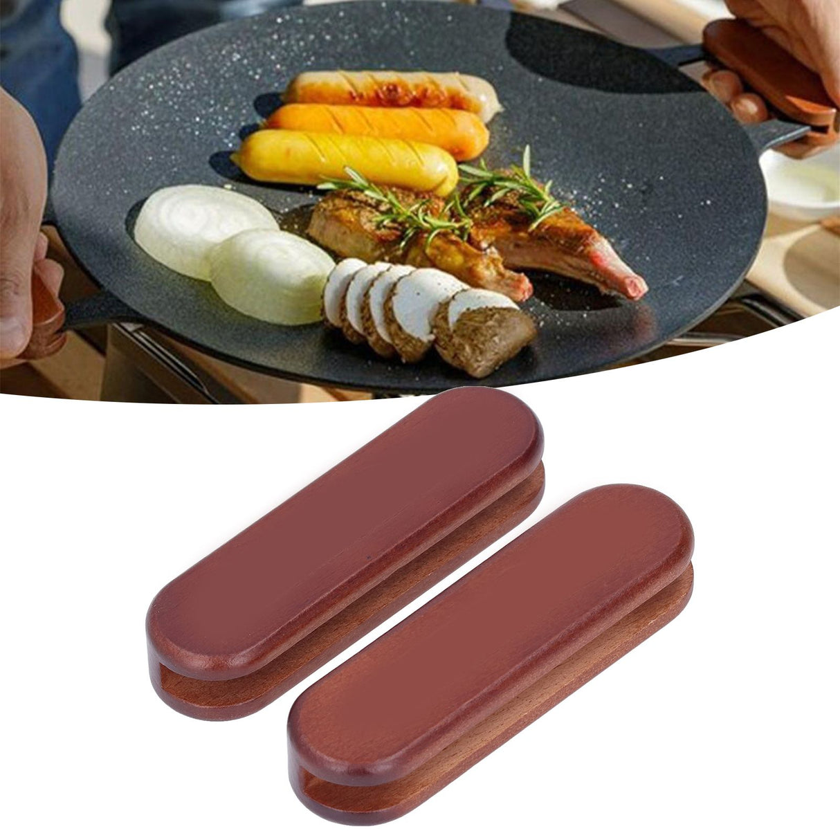2Pcs Bakeware Wood Handle Prevent Scalding Portable Cookware Wood Handle for Outdoor Camping