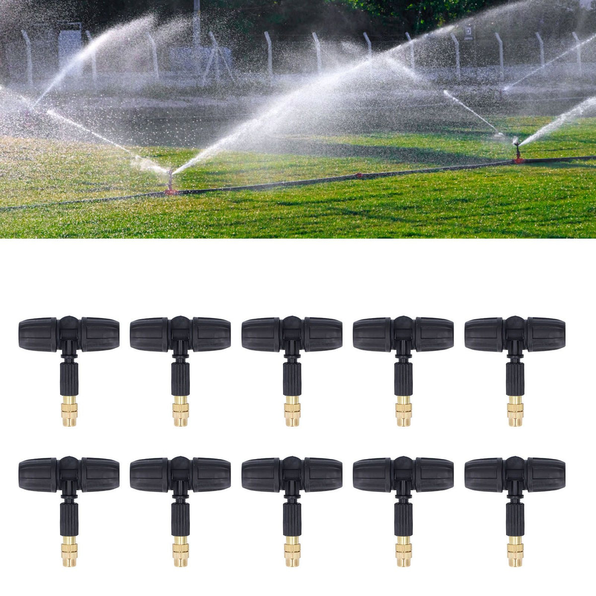10Pcs Copper Atomizing Nozzles 8/11mm Adjustable Gardening Atomizing Nozzle with Tee Pipes for 8/11mm Capillary