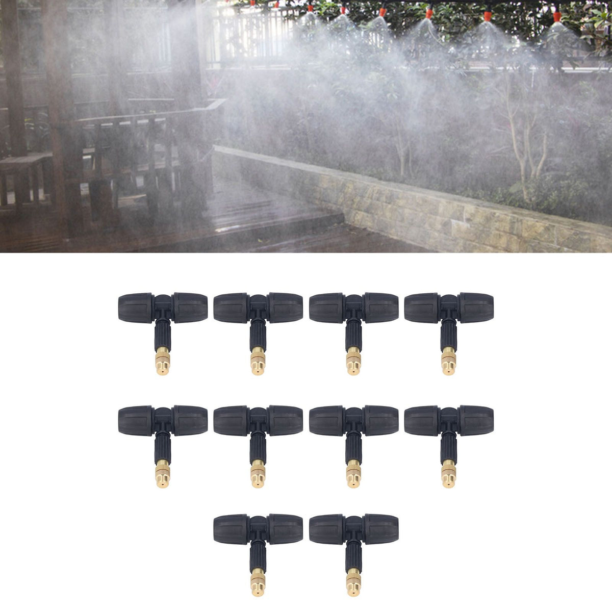 10Pcs Copper Atomizing Nozzles 8/11mm Adjustable Gardening Atomizing Nozzle with Tee Pipes for 8/11mm Capillary