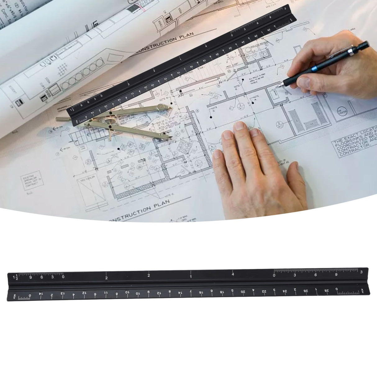 Triangular Ruler Aluminum Alloy Material Clear Reading Engraved Marking Durable Wearable Measuring Tools for DrawingSmall Scale Ruler