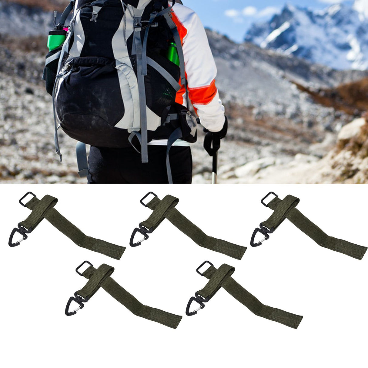 5pcs/set Multi Purpose Glove Hanging Buckle Adjustable Nylon Glove Hook Safety ClipMilitary Green
