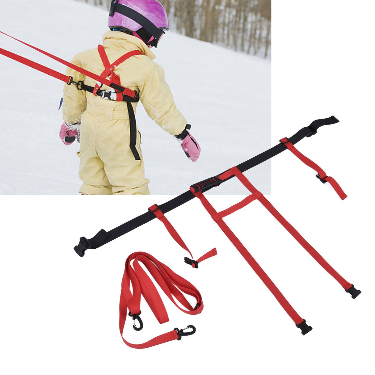 Children Ski Training Safety Ropes Adjustable Outdoor Skiing Harness Safety Shoulder StrapRed