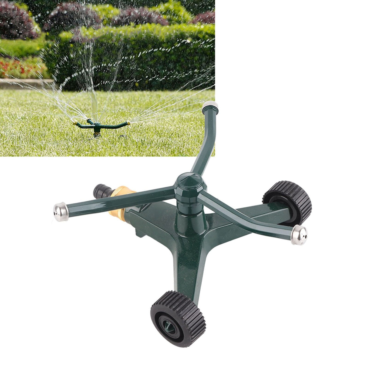 Metal Three Arm Sprinkler with G3/4 Connector Rustproof 360° Rotating Irrigate Lawn Sprinkler