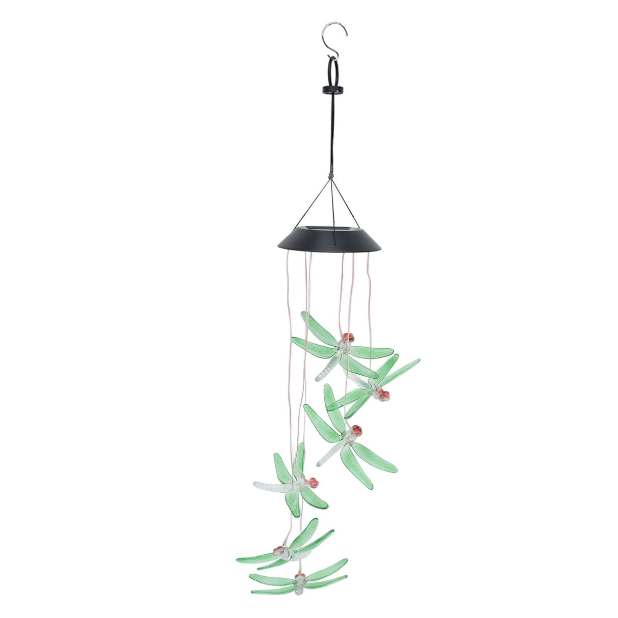 Solar Wind Chimes Photosensitive Design Waterproof Automatic Operation Green Dragonfly Shape Color Changing Lights
