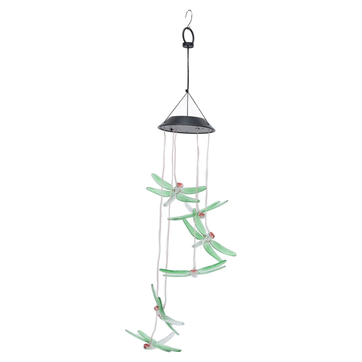 Solar Wind Chimes Photosensitive Design Waterproof Automatic Operation Green Dragonfly Shape Color Changing Lights