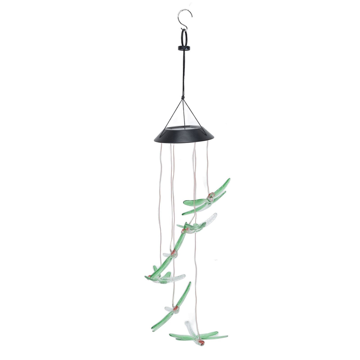 Solar Wind Chimes Photosensitive Design Waterproof Automatic Operation Green Dragonfly Shape Color Changing Lights