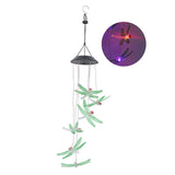Solar Wind Chimes Photosensitive Design Waterproof Automatic Operation Green Dragonfly Shape Color Changing Lights