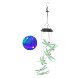 Solar Wind Chimes Photosensitive Design Waterproof Automatic Operation Green Dragonfly Shape Color Changing Lights