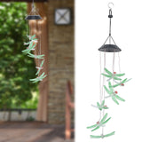 Solar Wind Chimes Photosensitive Design Waterproof Automatic Operation Green Dragonfly Shape Color Changing Lights