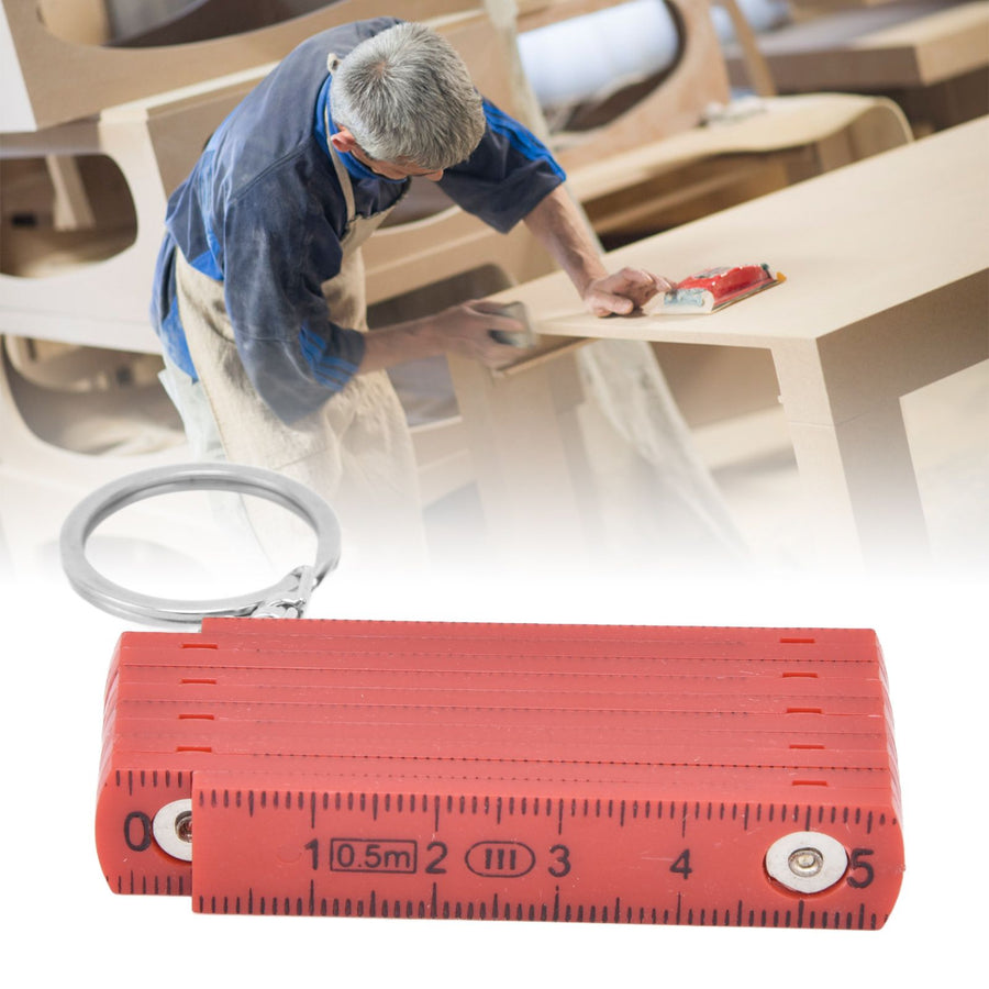 2Pcs ABS Folding Ruler Portable 0.5m Foldable Ruler with Key Ring for Carpentry Laying TilesRed