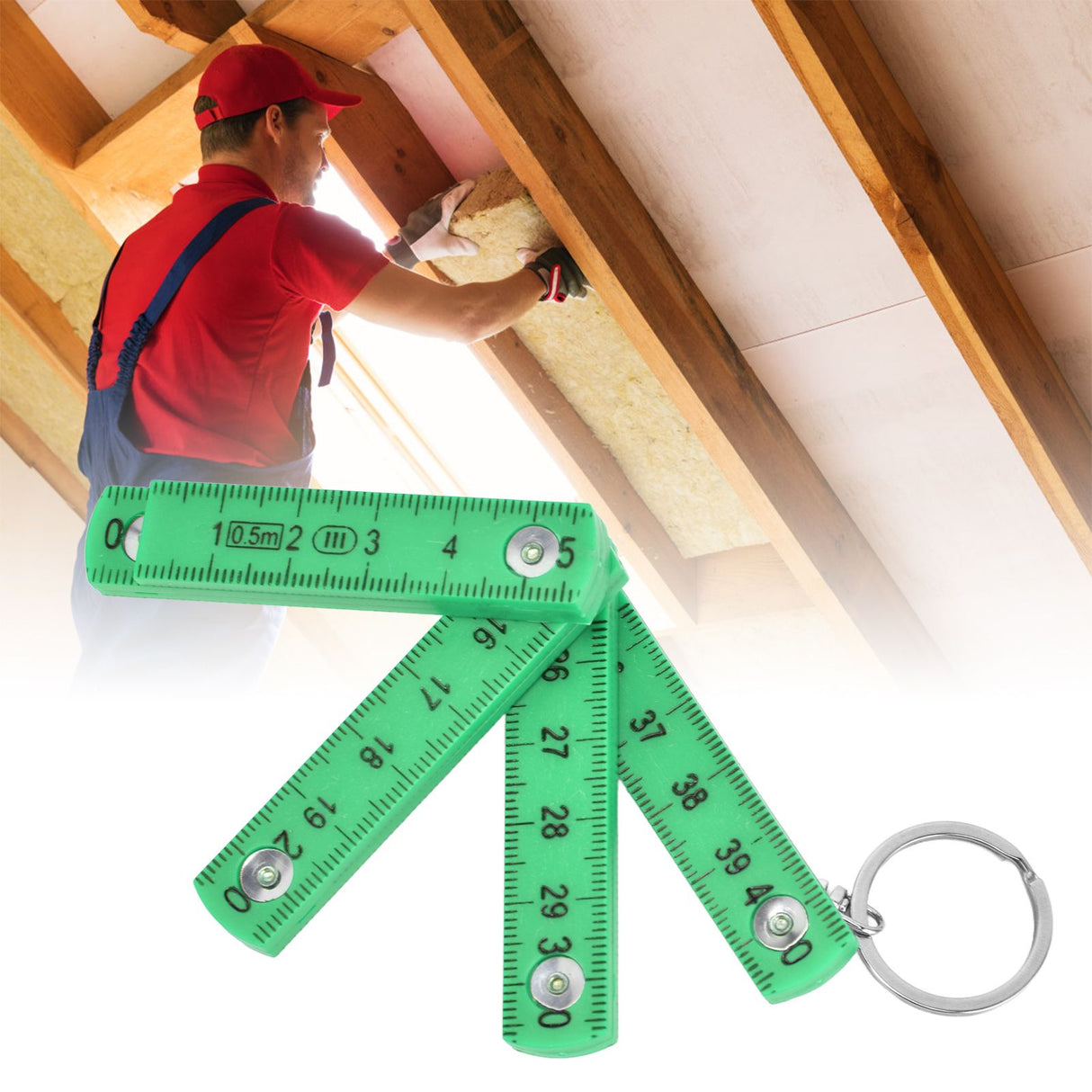 2Pcs ABS Folding Ruler Portable 0.5m Foldable Ruler with Key Ring for Carpentry Laying TilesGreen