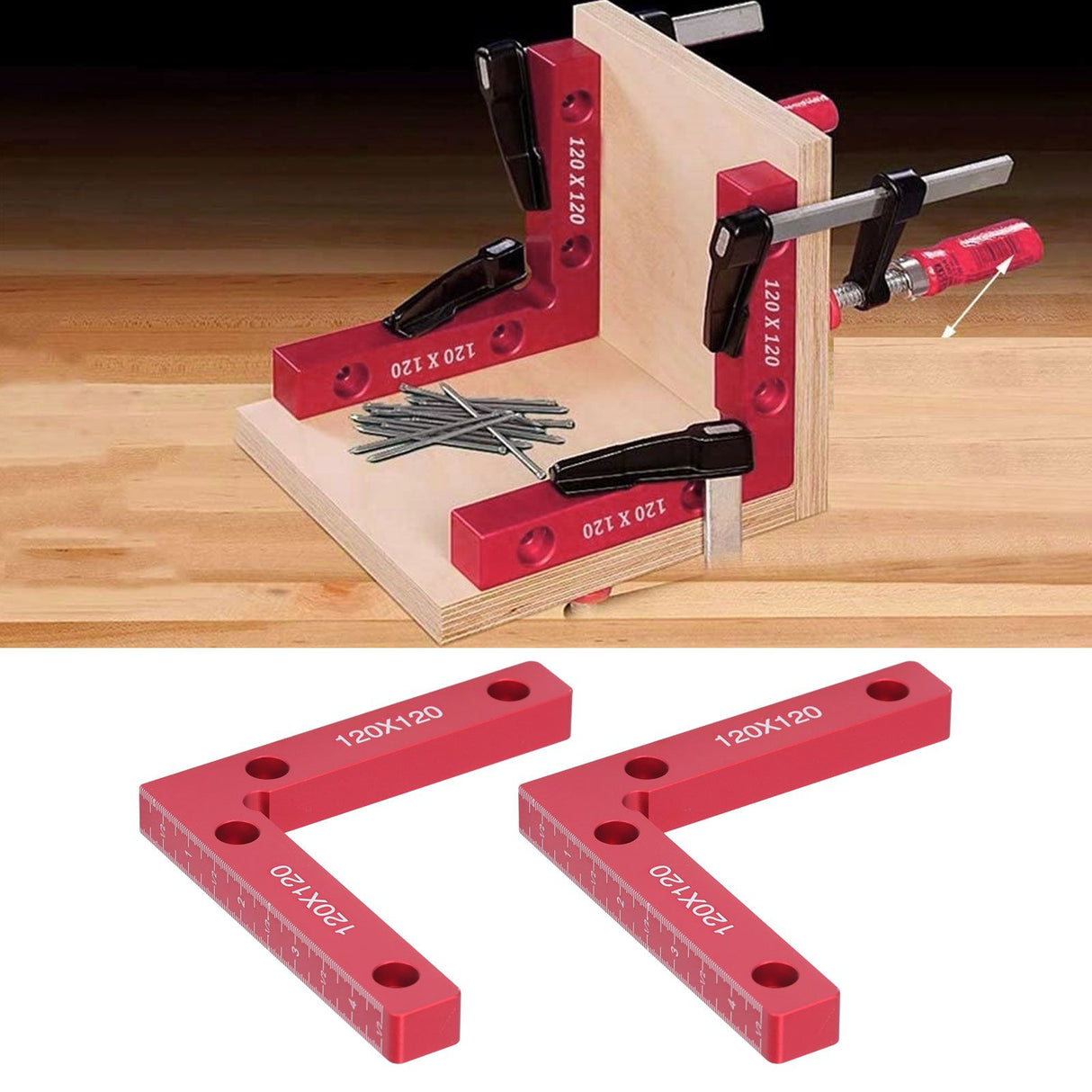 2pcs Right Angle Clamps Aluminum Alloy Material Anodized Clear Scale Red 90 Degree Positioning Tool for Ensuring Balance