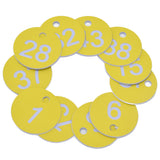 50Pcs Beehive Tag ABS Round Numbered Sign Labels with Hole Livestock Beekeeping SuppliesLight Yellow 1-50 - Side View