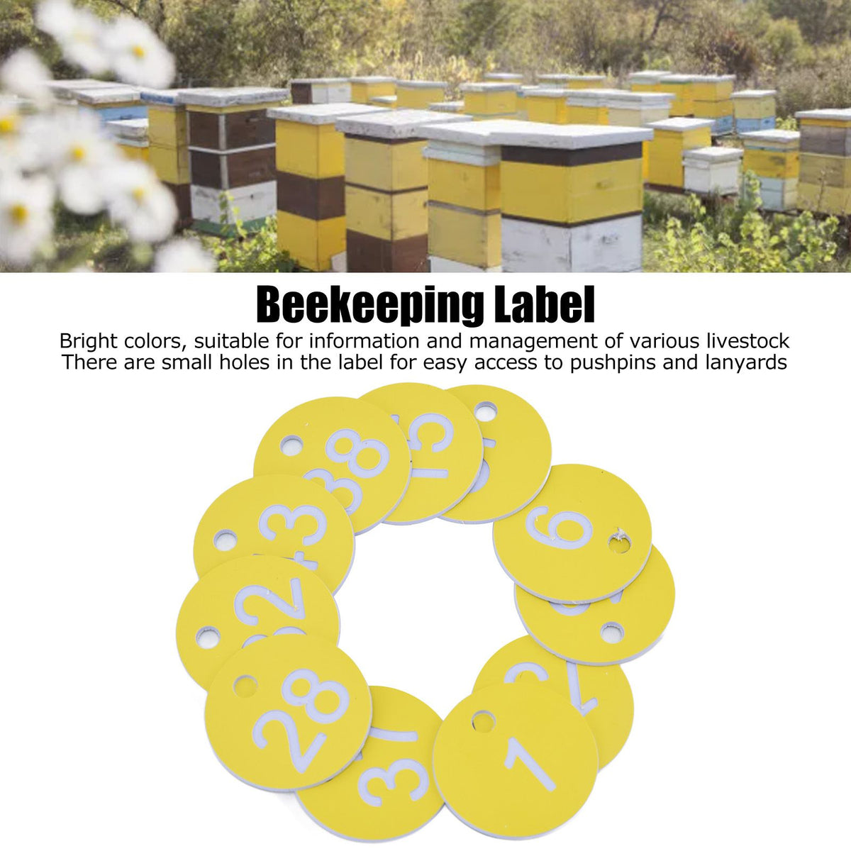50Pcs Beehive Tag ABS Round Numbered Sign Labels with Hole Livestock Beekeeping SuppliesLight Yellow 1-50
