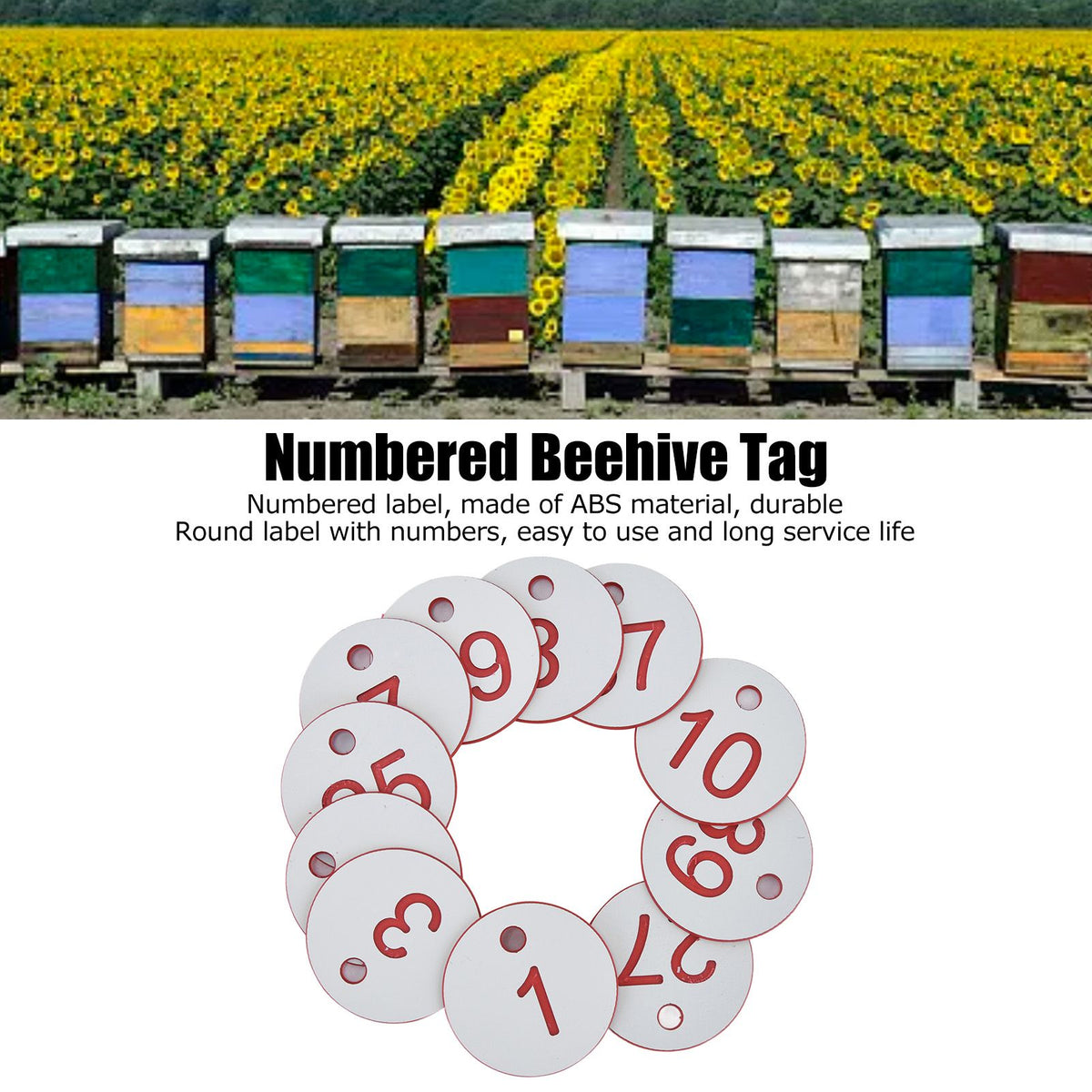 50Pcs Beehive Tag ABS Round Numbered Sign Labels with Hole Livestock Beekeeping SuppliesWhite 1-50