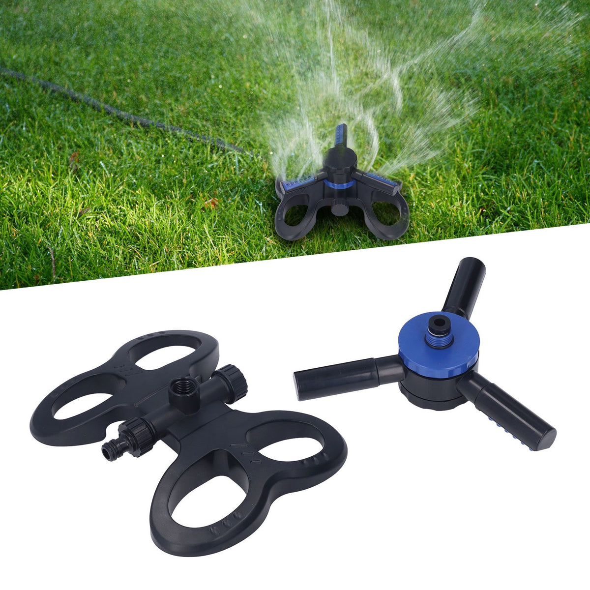 Lawn Sprinkler 360° Automatic Rotation Trifurcate Type with Quick Coupling for Garden Watering Irrigation System