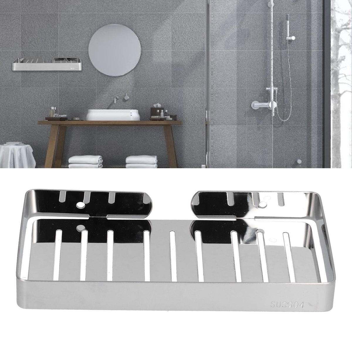 Soap Dish Shelf 304 Stainless Steel Bathroom Hollow Self Draining Wall Mounted Soap Box