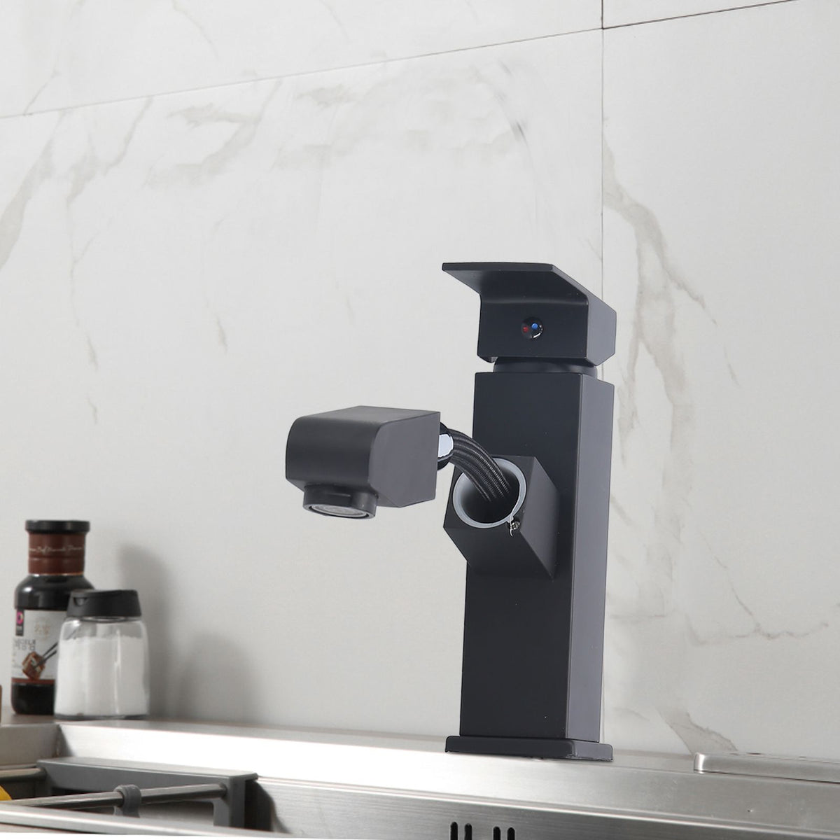 G1/2 Pull Out Faucet Cold Hot Mixer Water Tap with Pull‑Down Sprayer for Bathroom Hotel
