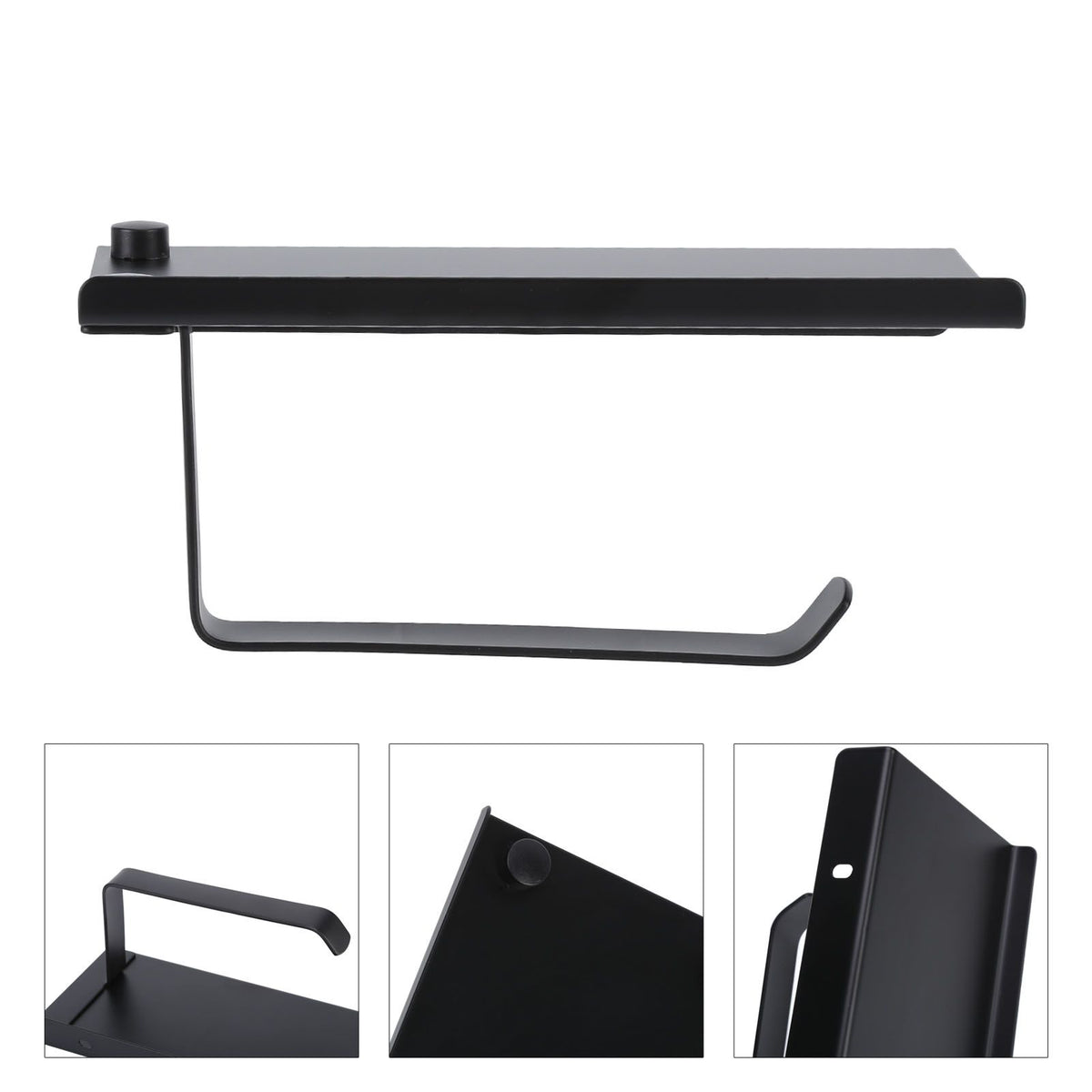 Toilet Paper Holder 304 Stainless Steel Anti Rust Wearable Bathroom Phone Holder for Kitchen WashroomBlack