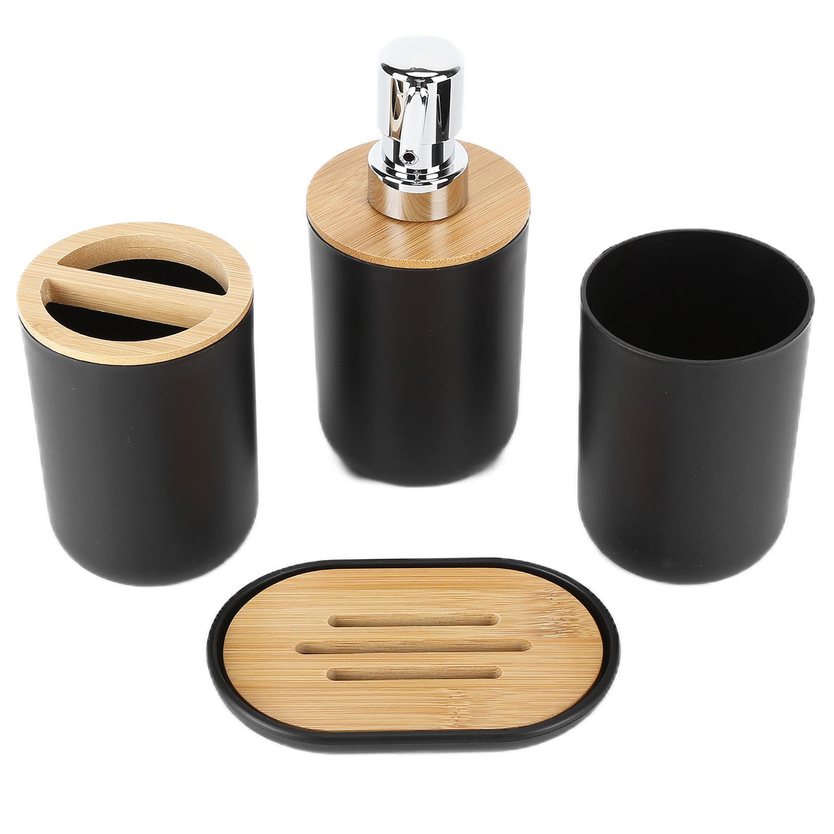 4Pcs Bathroom Accessory Set Bamboo Waterproof Durable Gift Toothbrush Cup for Home HotelBlack