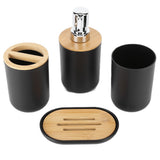 4Pcs Bathroom Accessory Set Bamboo Waterproof Durable Gift Toothbrush Cup for Home HotelBlack - Front View