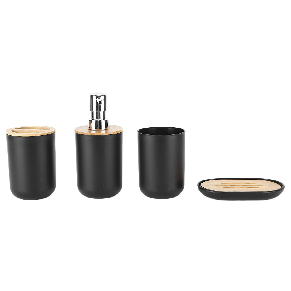 4Pcs Bathroom Accessory Set Bamboo Waterproof Durable Gift Toothbrush Cup for Home HotelBlack