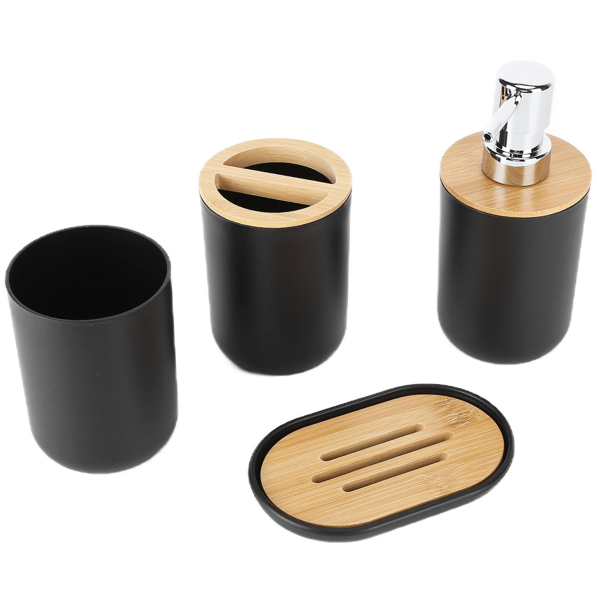 4Pcs Bathroom Accessory Set Bamboo Waterproof Durable Gift Toothbrush Cup for Home HotelBlack