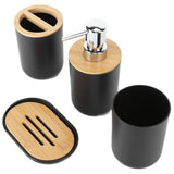 4Pcs Bathroom Accessory Set Bamboo Waterproof Durable Gift Toothbrush Cup for Home HotelBlack