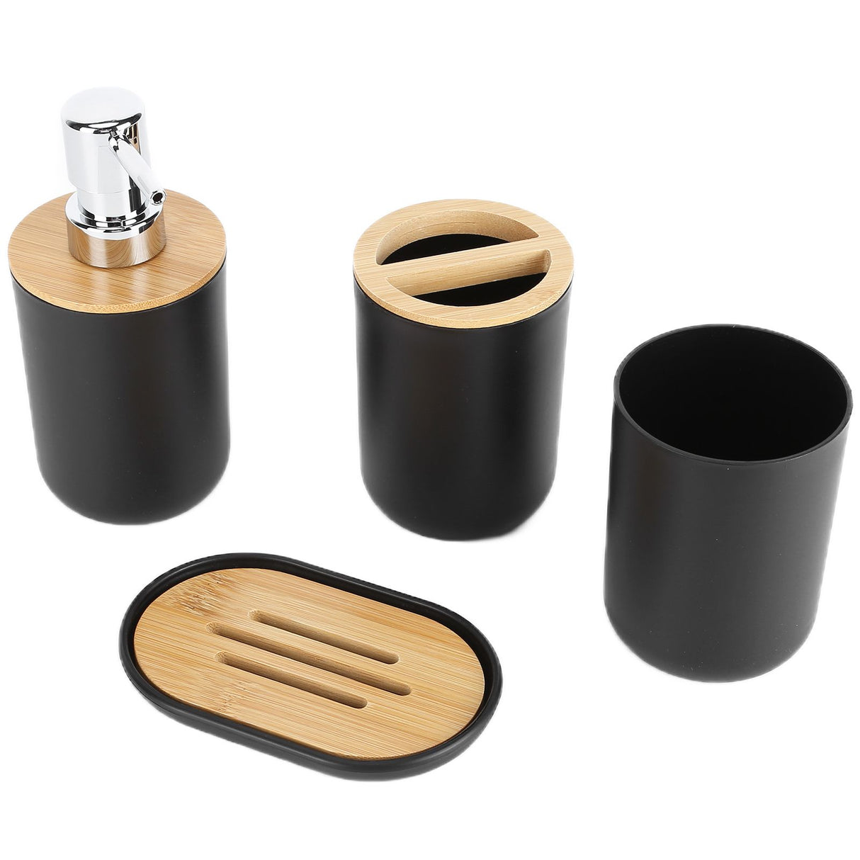 4Pcs Bathroom Accessory Set Bamboo Waterproof Durable Gift Toothbrush Cup for Home HotelBlack