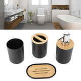 4Pcs Bathroom Accessory Set Bamboo Waterproof Durable Gift Toothbrush Cup for Home HotelBlack