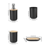 4Pcs Bathroom Accessory Set Bamboo Waterproof Durable Gift Toothbrush Cup for Home HotelBlack