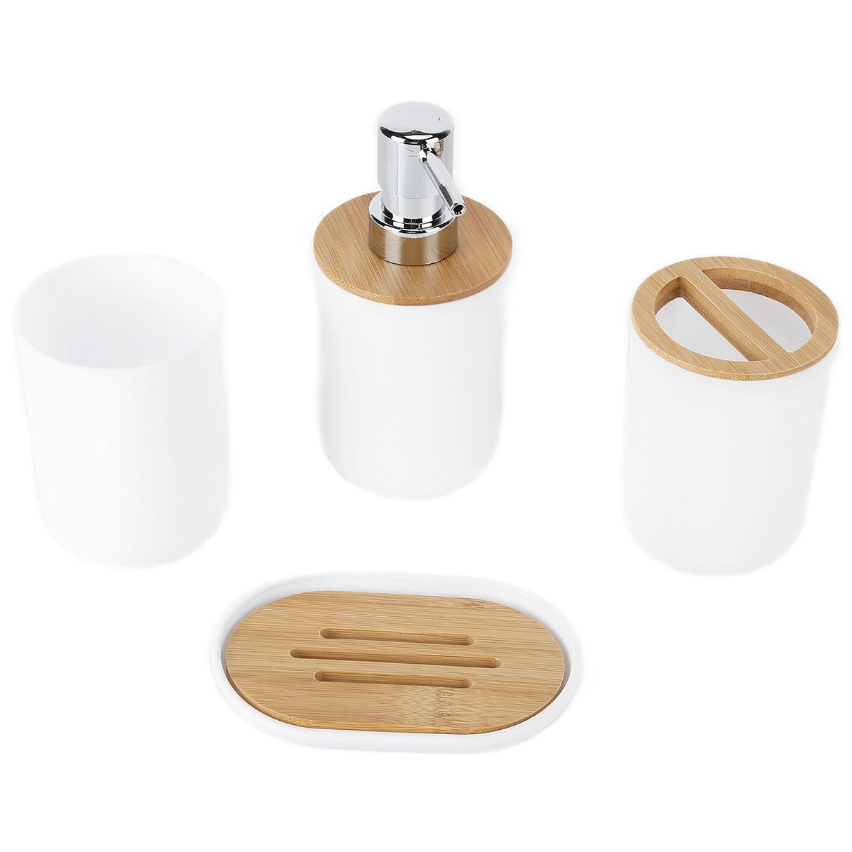 4Pcs Bathroom Accessory Set Bamboo Waterproof Durable Gift Toothbrush Cup for Home HotelWhite