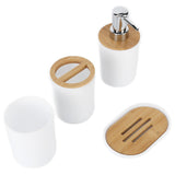 4Pcs Bathroom Accessory Set Bamboo Waterproof Durable Gift Toothbrush Cup for Home HotelWhite