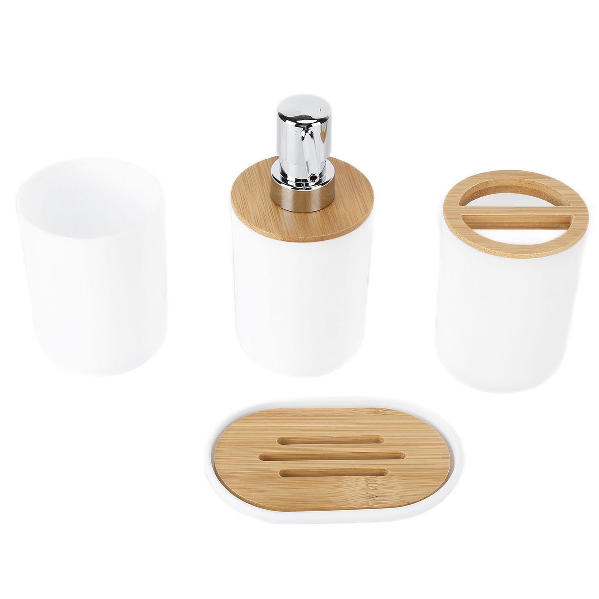 4Pcs Bathroom Accessory Set Bamboo Waterproof Durable Gift Toothbrush Cup for Home HotelWhite