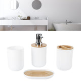 4Pcs Bathroom Accessory Set Bamboo Waterproof Durable Gift Toothbrush Cup for Home HotelWhite