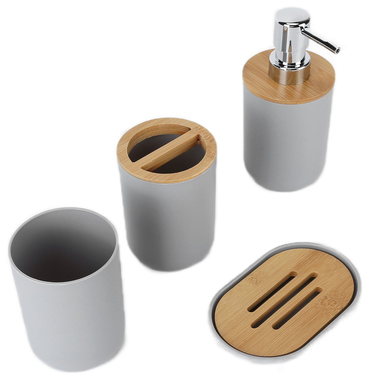 4Pcs Bathroom Accessory Set Bamboo Waterproof Durable Gift Toothbrush Cup for Home HotelGrey