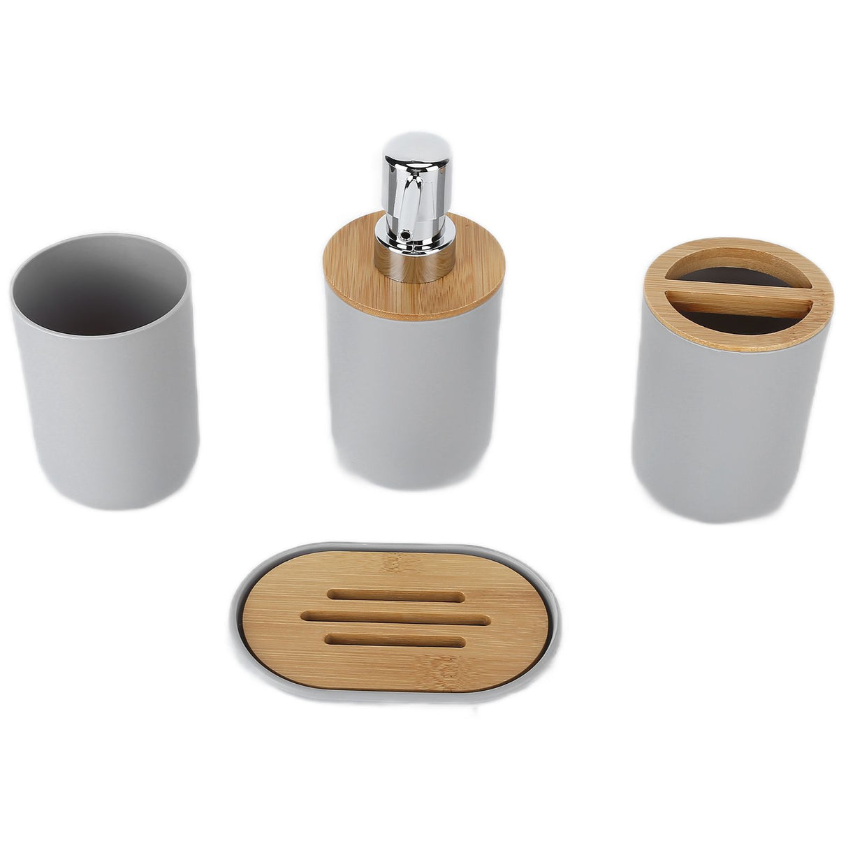 4Pcs Bathroom Accessory Set Bamboo Waterproof Durable Gift Toothbrush Cup for Home HotelGrey