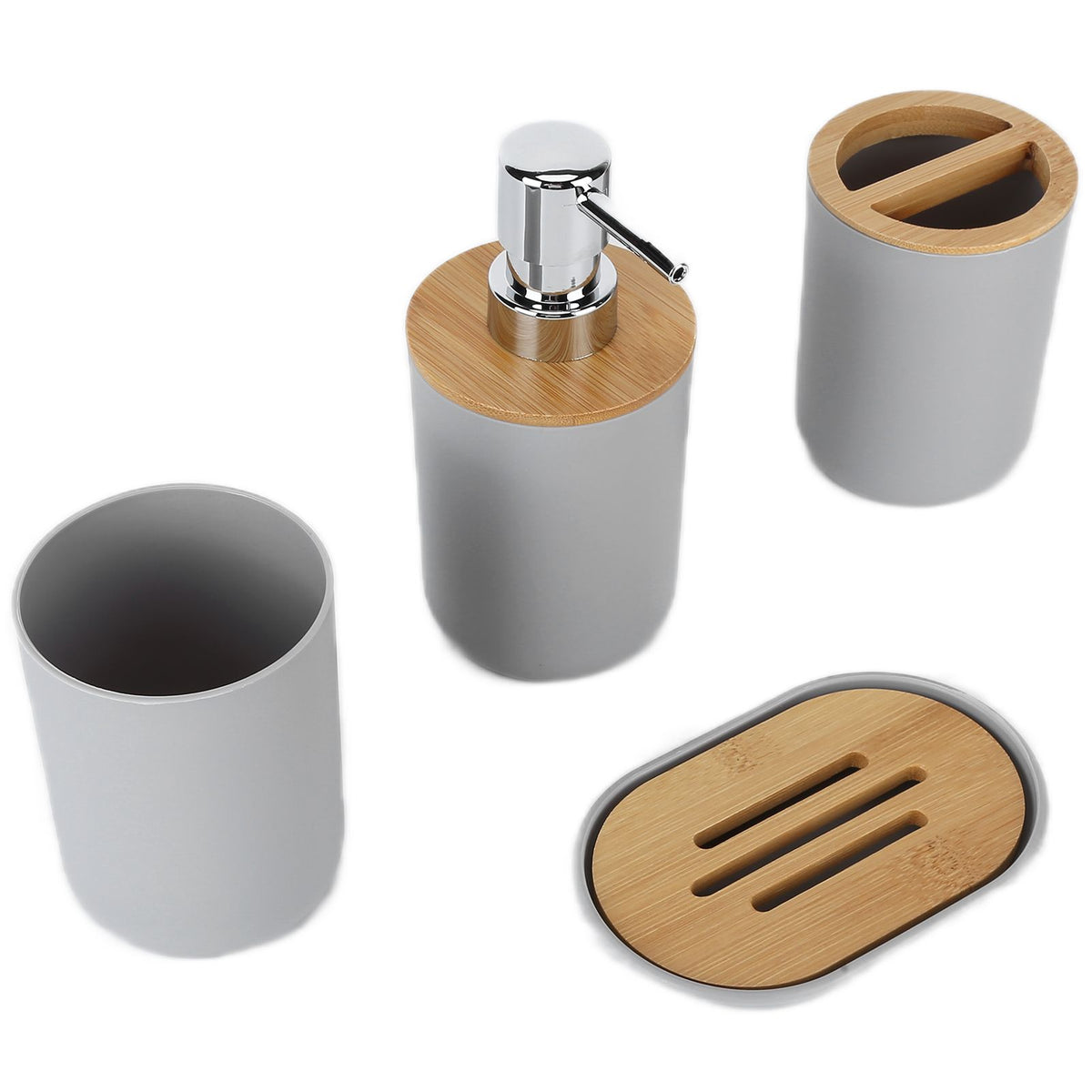 4Pcs Bathroom Accessory Set Bamboo Waterproof Durable Gift Toothbrush Cup for Home HotelGrey