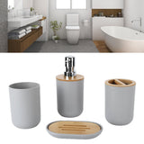 4Pcs Bathroom Accessory Set Bamboo Waterproof Durable Gift Toothbrush Cup for Home HotelGrey
