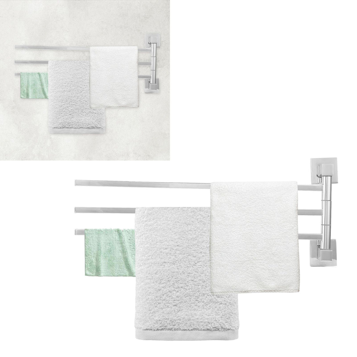 Stainless Steel Towel Rack Bar 180° Rotatable Towel Bathrobe Hanger Holder for Bathroom3 Rods