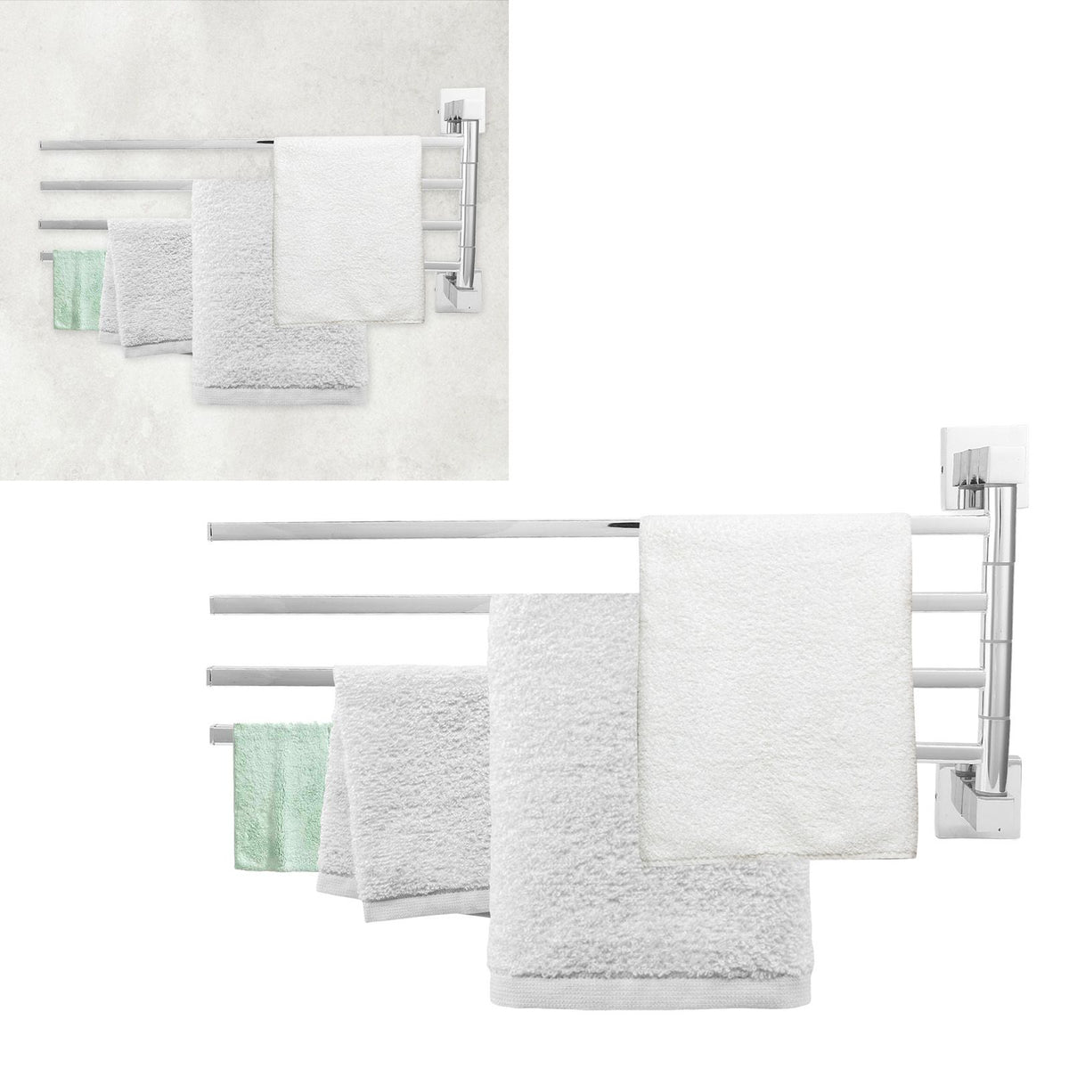 Stainless Steel Towel Rack Bar 180° Rotatable Towel Bathrobe Hanger Holder for Bathroom4 Rods
