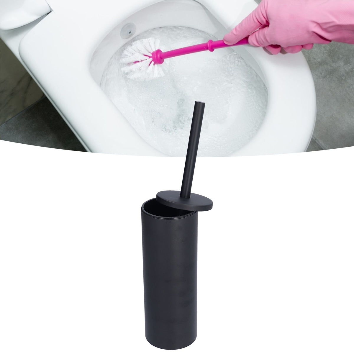 Toilet Brush with Holder Stainless Steel Long Handle Toilet Bowl Brush Soft Toilet Brush Toilet Cleaning Brush SetBlack
