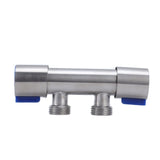 G1/2 Stainless Steel 1 Inlet 2 Outlet Angle Valve Double Handle Double Control Cold Water Tap - Close-Up Angle