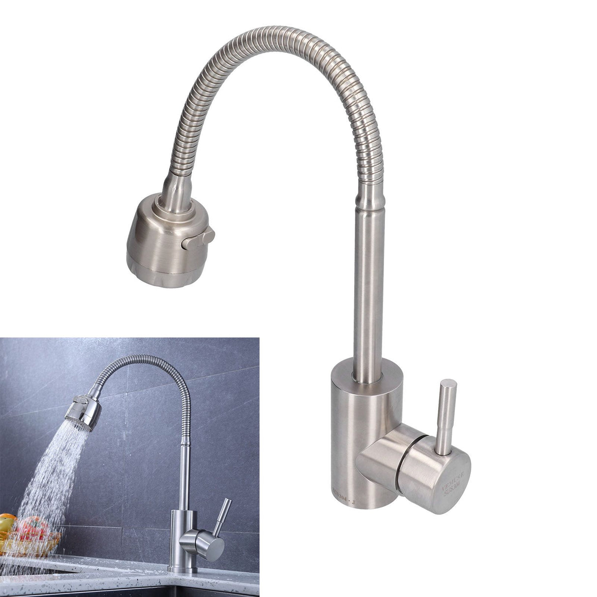Stainless Steel Universal Water Faucet Bathroom Basin Sink Hot and Cold Water Tap with 2 Gear for Home Kitchen