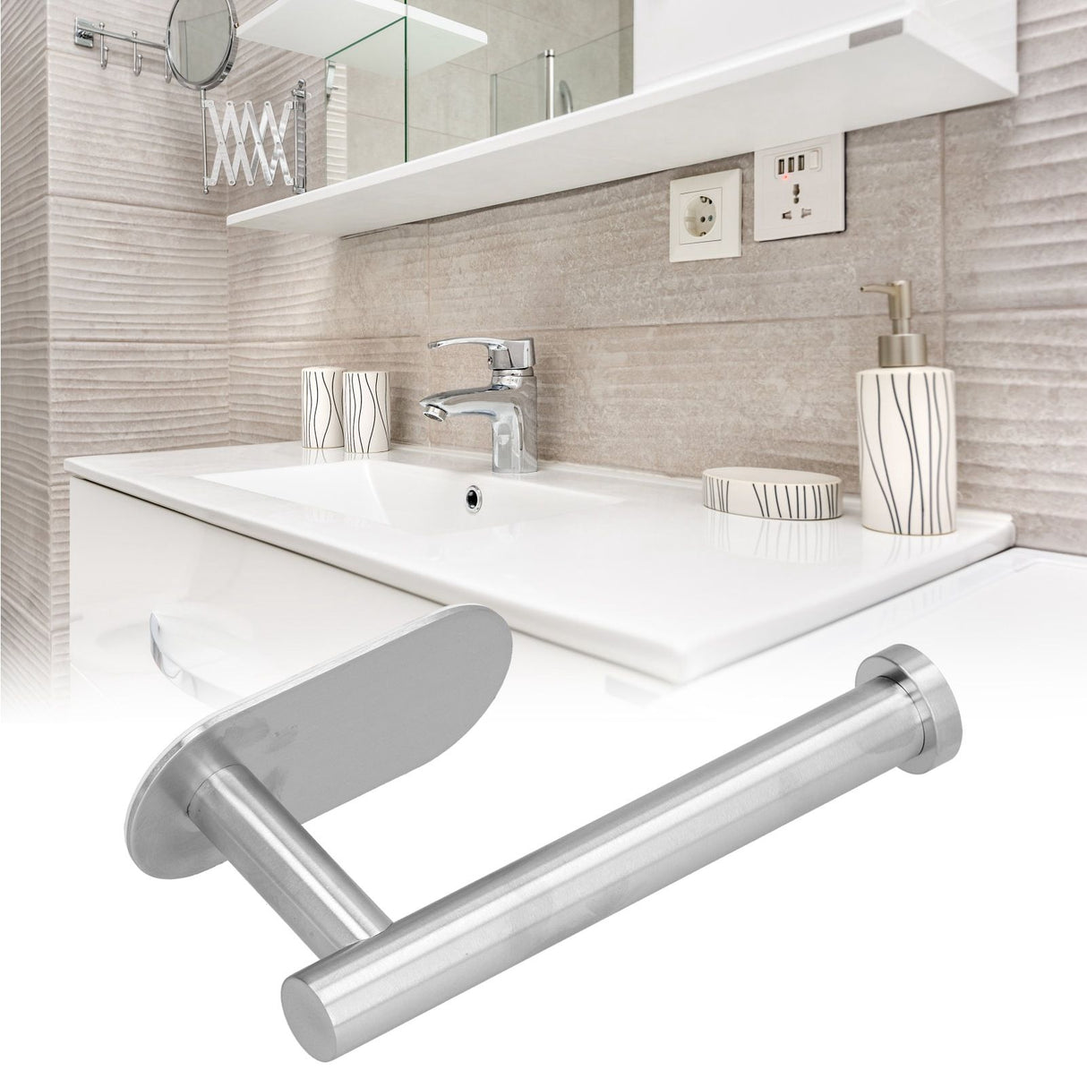 304 Stainless Steel Paper Towel Holder No Punch Tissue Rack for Bathroom Kitchen Hotel Laundry Room