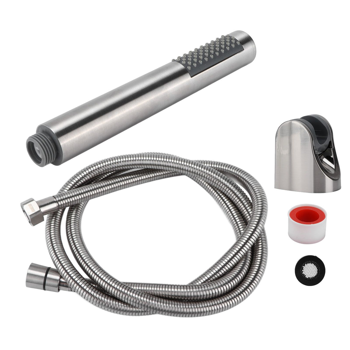 3Pcs/Set Stainless Steel Hand Shower Brushed Round Single Shower Head with Hose Fixed Holder