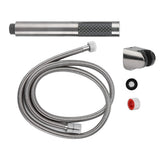 3Pcs/Set Stainless Steel Hand Shower Brushed Round Single Shower Head with Hose Fixed Holder - Top-Down View