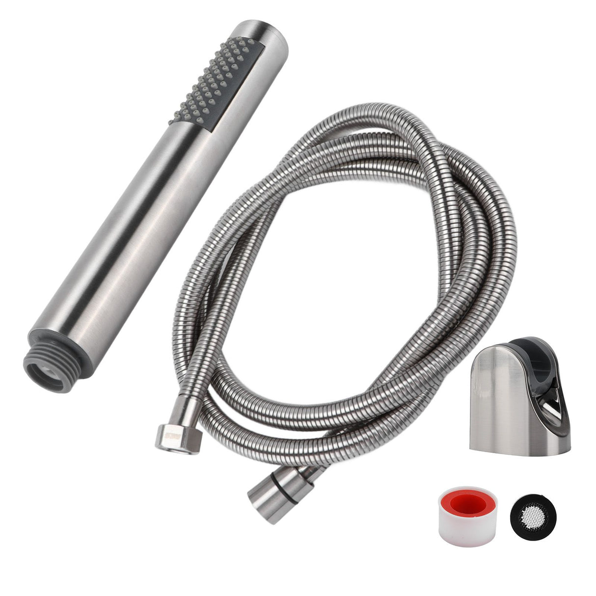 3Pcs/Set Stainless Steel Hand Shower Brushed Round Single Shower Head with Hose Fixed Holder